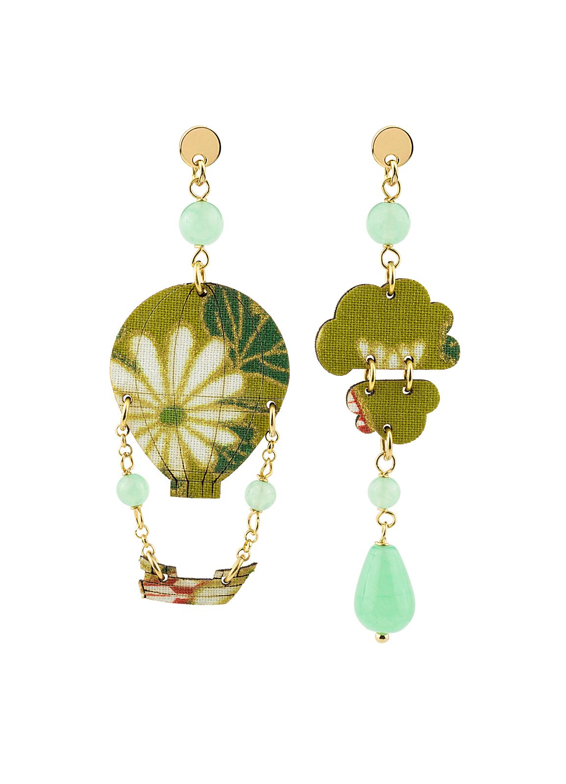 Mini Green Jade Hot Air Balloon Earrings - Lebole Maison